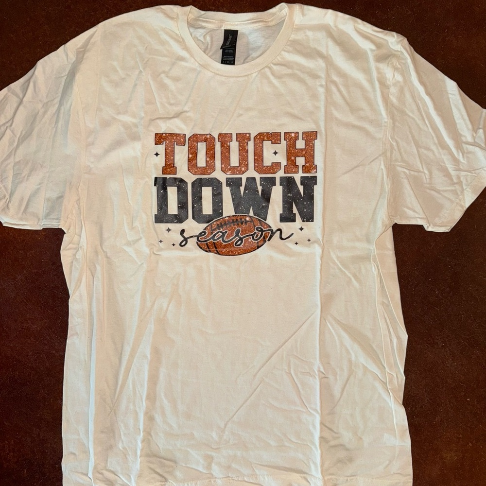 Gildan White and Orange Sporty Touchdown Tee